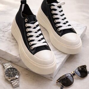 Alexander McQueen Black and Cream Platform Sneakers